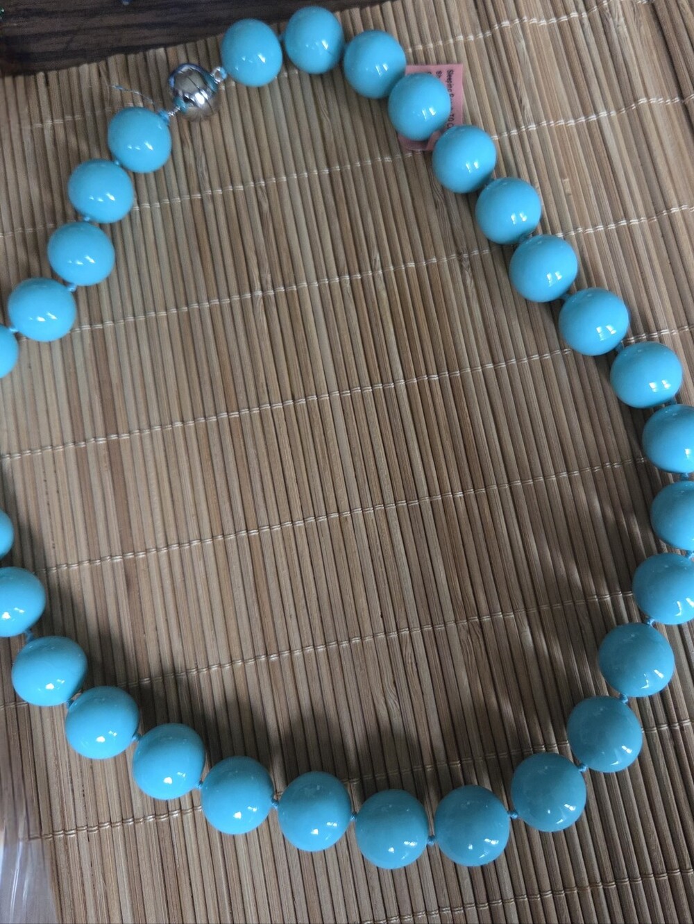 Sleeping Beauty Turquoise Color Shell Pearl  Bead 925 Silver Necklace